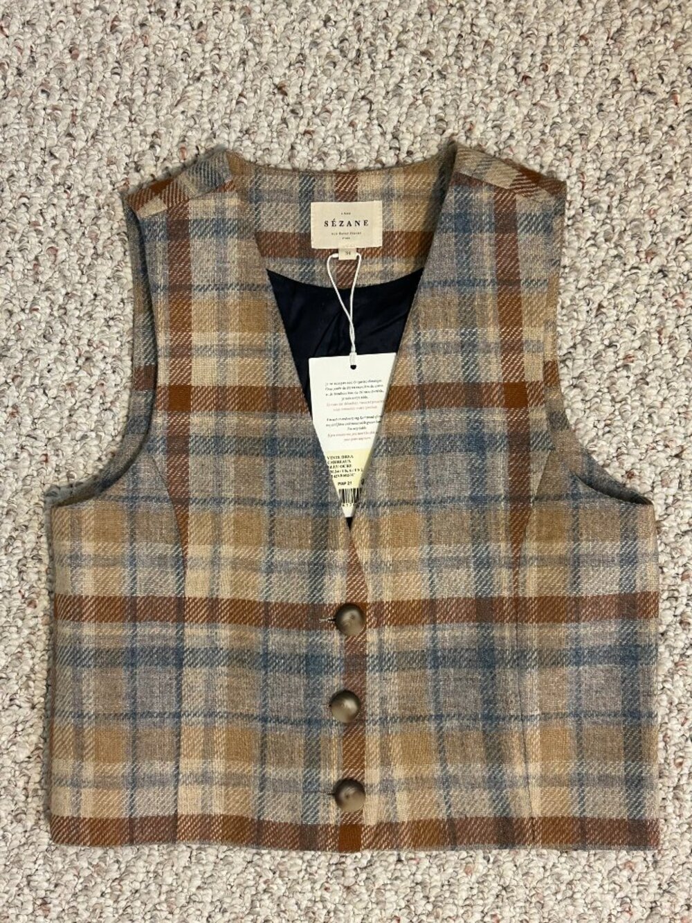 (RESERVED for naturcot) Sezane Drea Jacket - Ochre blue check - US2 / FR34 - Picture 4 of 14